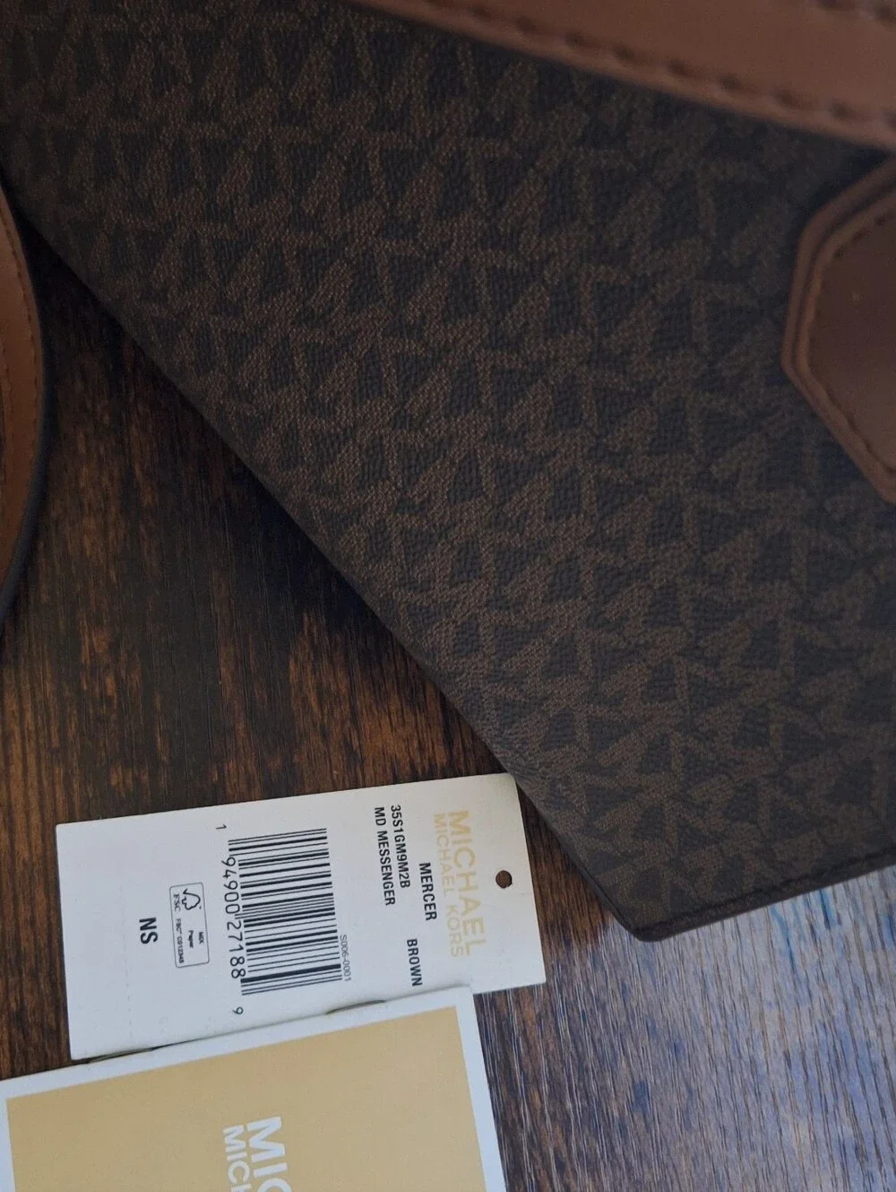 Michael Kors Brown and Dark Blue MK Logo Tote